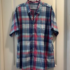 Izod Men's Multicolor Plaid Button Down Shirt short sleeves pocket size XXL